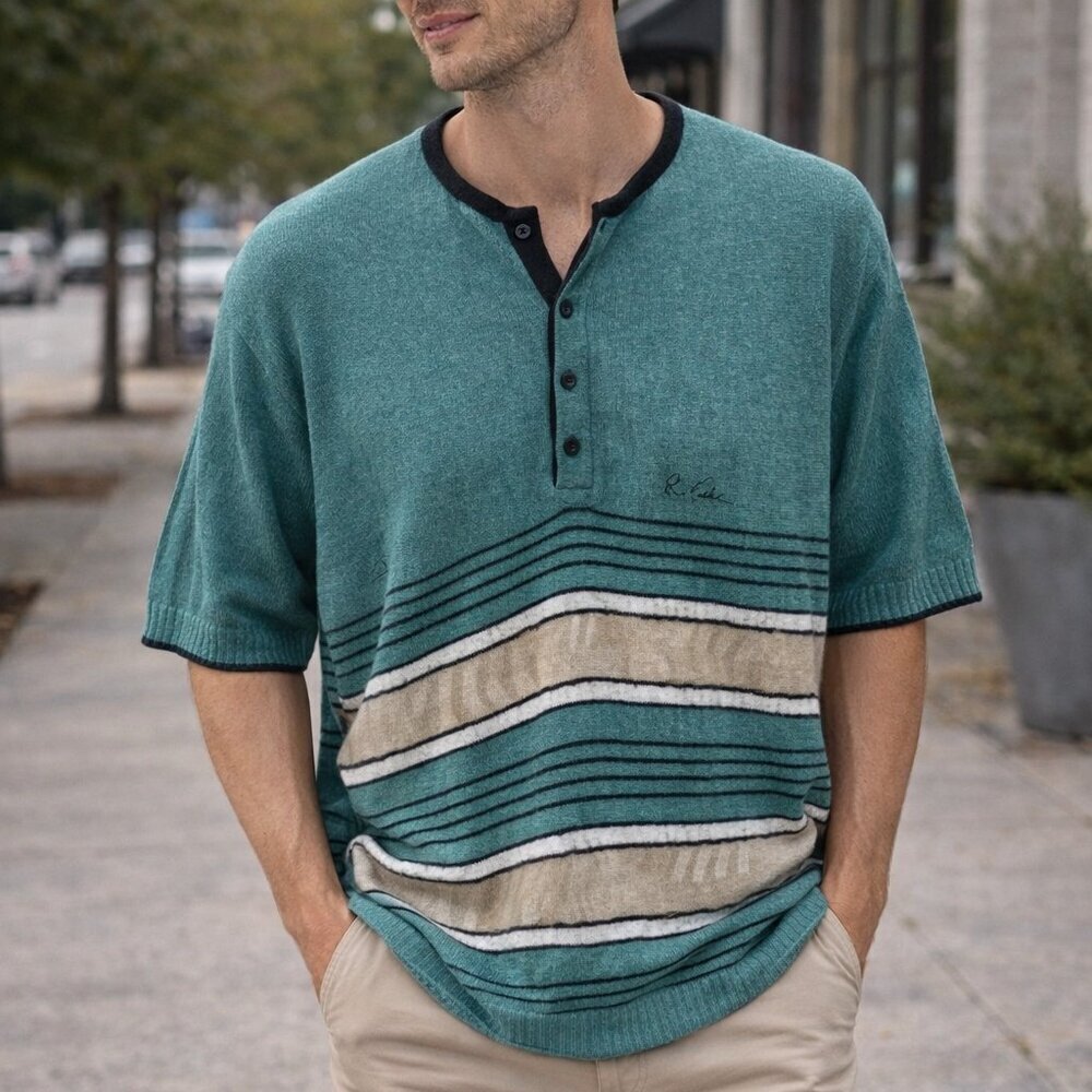 Vintage Pierre Cardin size M short-sleeve sweater in a teal green color